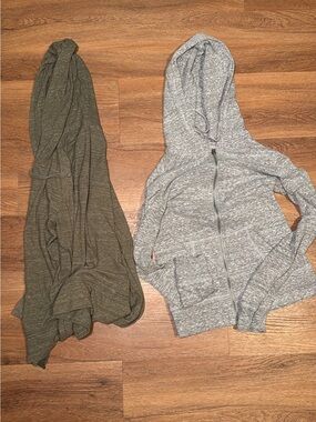 Light Gray Zip Hoodie & Olive Green Lightweight hoodie Set